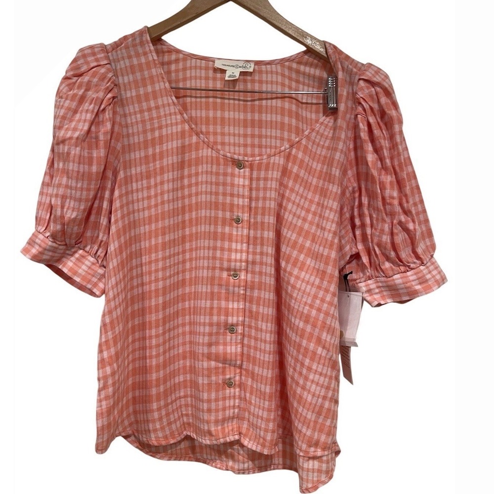 NWT womens cottagecore Gingham blouse M Picnic peasant Boho picnic puffed sleeve
